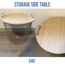 Storage Side Table with Wire Basket Base