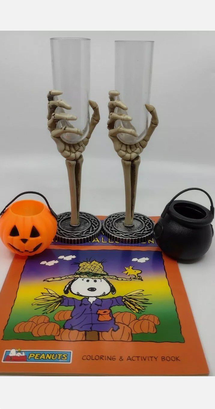 Preowned Halloween Lot Skeleton Champagne Glasses Peanuts Coloring Book Pumpkins #8