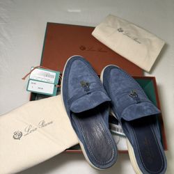Loro Piana Babouche Charms Walk Suede- Cloud Sky  Size 6 Worn Twice $600