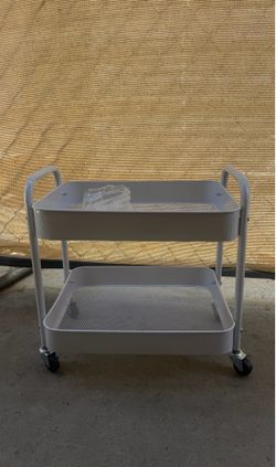 2 Tier Metal Rolling Utility Cart White