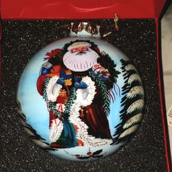 Glass Christmas Ball Hand Painted Inside -Santa