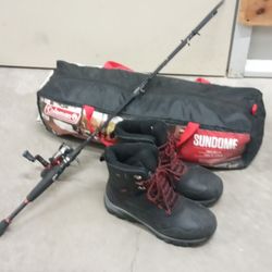 3 Man Tent w/ Fishing Pole and Waterproof Insulated Boots