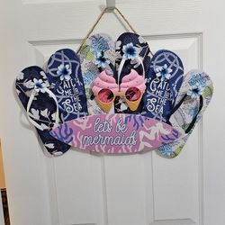 Mermaid Themed Sign On Flip Flop Wreath