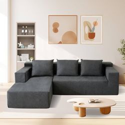 ANONER 103” MODULAR SECTIONAL SOFA - L SHAPED UPHOLSTERED CLOUD COUCH, FREE COMBINATION DEEP SEAT CORNER SOFA, SECTIONAL COUCHES DARK GREY 