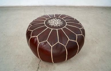 Pottery Barn Nadia Leather Pouf Ottoman Stool