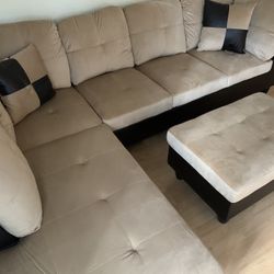 New Beige Microbfiber Sectional Sofa Set