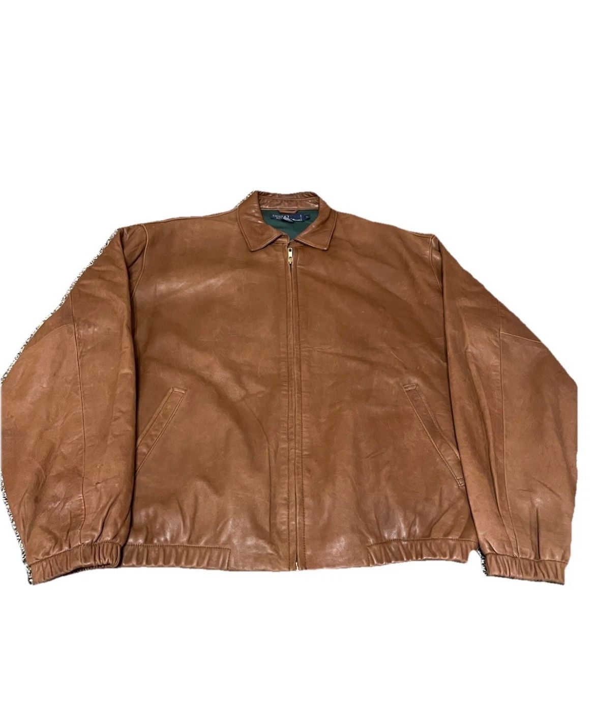 Polo Ralph Lauren Brown VTG Thick Leather Mens Full Zip Jacket Size M