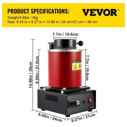 98]Electric Melting Furnace, 3KG Digital Electric Melting Furnace, 1750W 1150℃/2102 ℉ Gold Smelter Furnace with 1KG&3KG Graphite Crucible & Ingot Die 