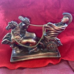 5 inch wide 5 inch tall Copper Plated Alabaster Greek Chariot Statue Imported From Greece (3 available)