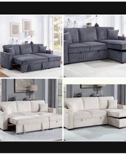 $380 . 2-P Convertible Sectional  Sleeper Sofa W/ Cupholder Sofa Storage & USB Ports  89”x 59”X36”H