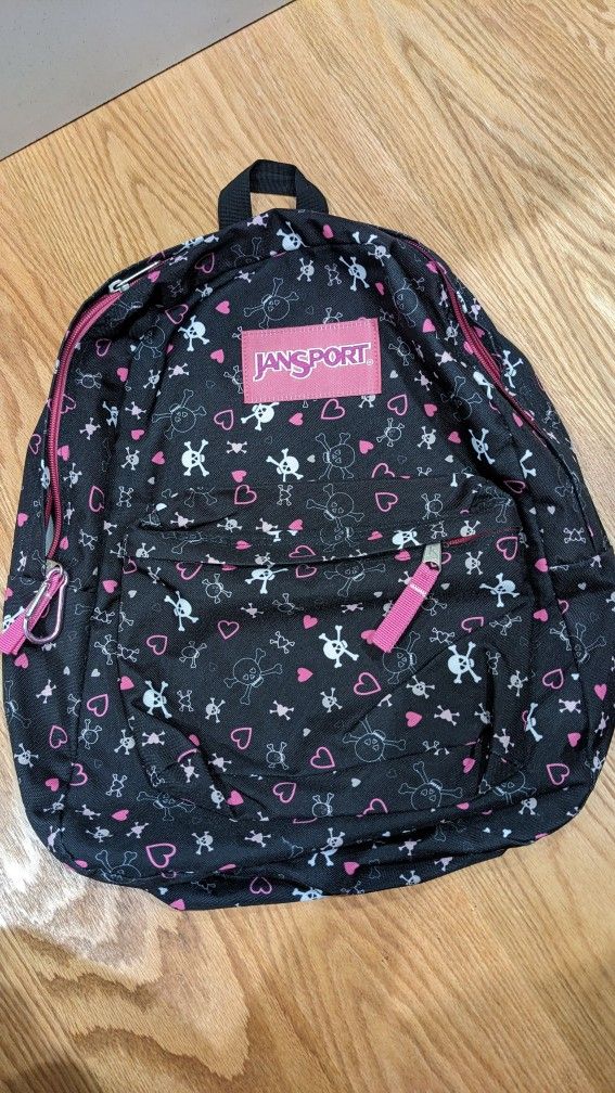 Jansport Backpack Black Pink Skulls Hearts Girls School