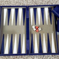 Antique Backgammon Game Leather & Velvet Case 10in x 15in 