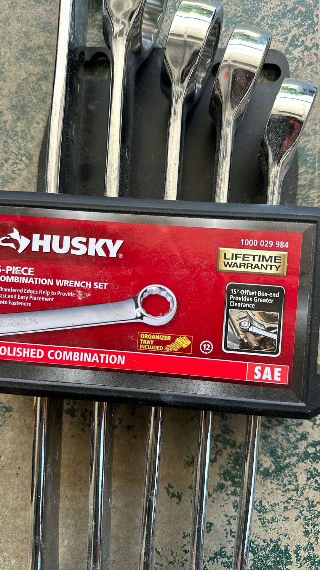 Five piece combination wrench set