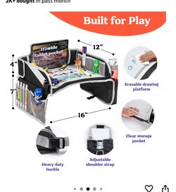 PILLANI Kids Travel Tray for Car - Car Seat Tray with Activity Sheets & Pens, Road Trip