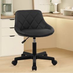 Low Back Rolling Stool PU Leather Vanity Stools, Adjustable Height Ergonomic Swivel Rolling Desk Stool Work Office Swivel Chair, Makeup Salon Spa Stoo
