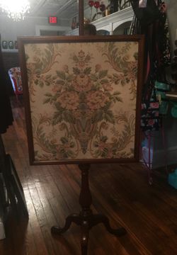 Vintage Cloth Floral Tapestry on Tripod Stand