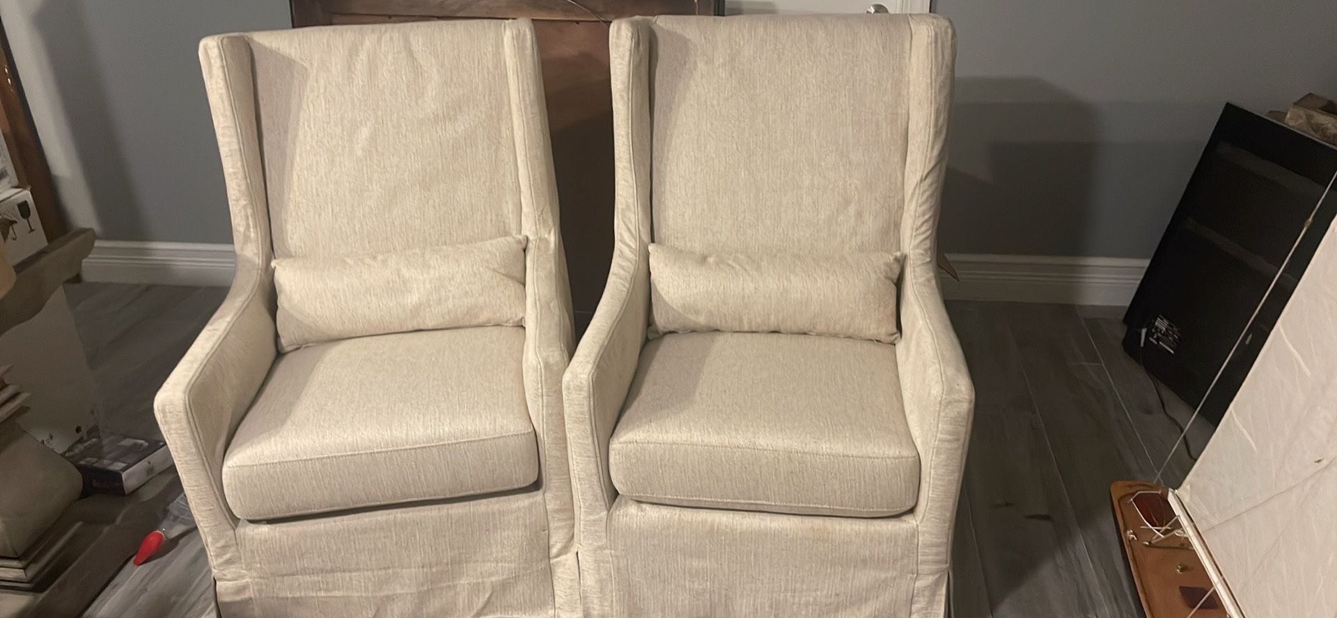 2 High Back Slip Cover Swivel Chairs