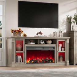 Farmhouse Fireplace TV Stand Up to 80" TVs, 70" Modern Highboy Entertainment Center