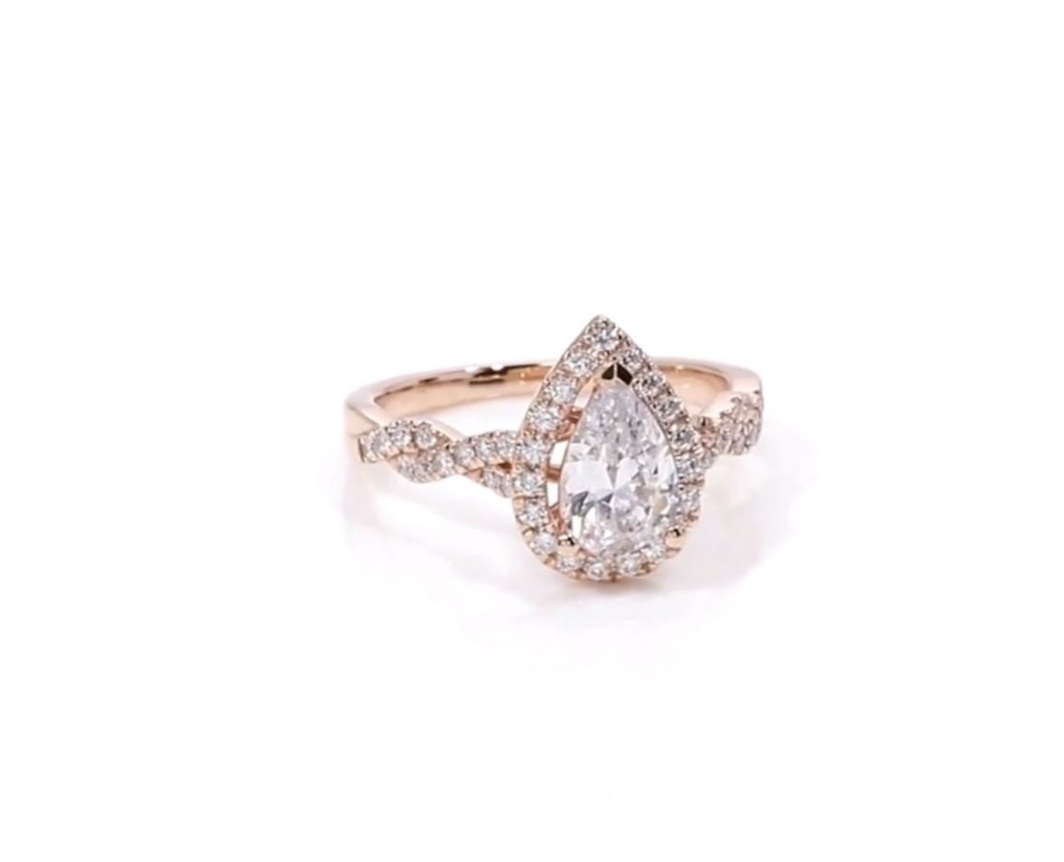 Verragio Rose Gold Pear Shaped Engagement Ring With White Gold Diamond Guard Wedding Band