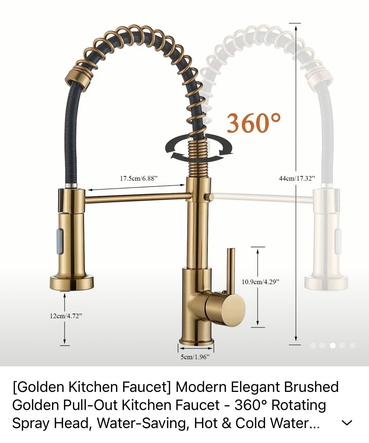 [Golden Kitchen Faucet] Modern Elegant Brushed Golden Pull-Out Kitchen Faucet - 360° Rotating Spray Head