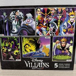 NEW Disney Villains Jigsaw Puzzle Set Ceaco 5 Puzzles 2350 Total Piece