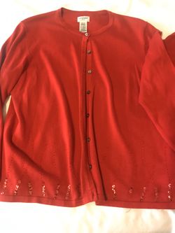Ladies Liz baker petite large red sweater cardigan