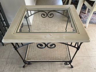 Wrought Iron Glass Top End Table
