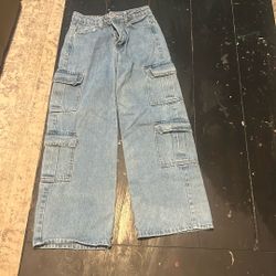 SHEIN Girls Cargo Jeans, Wide Leg 12/13y