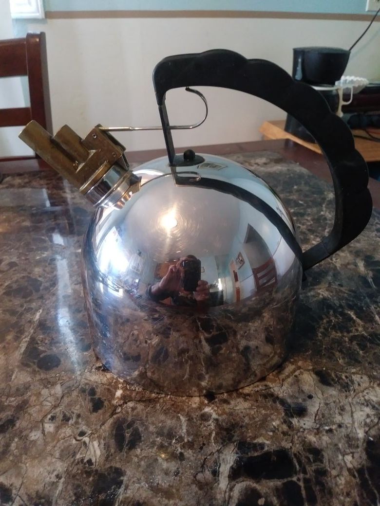 1600-Alessi Vintage Antique Aluninum Brass Tea Kettle