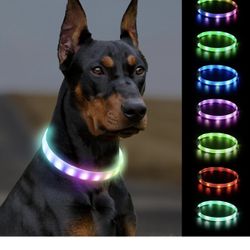 Light Up Dog Collar, Rainproof LED Dog Collar Rechargeable, 9 Flashing Modes, Glow Collars for Night Walking, Cuttable Soft Silicone Collar for Large 