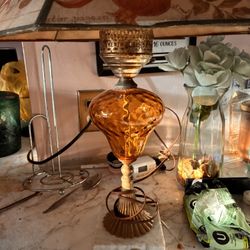 Antique Amber Lamp With Marble Base