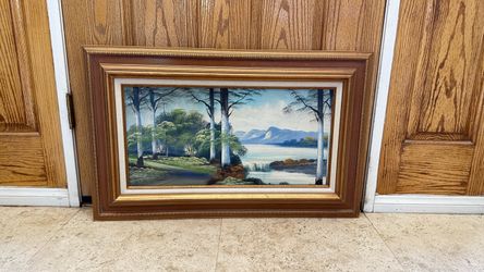 Vintage Forest Lake scene painting
