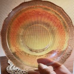 Five Normandy iridescent marigold plaes by federal glass company