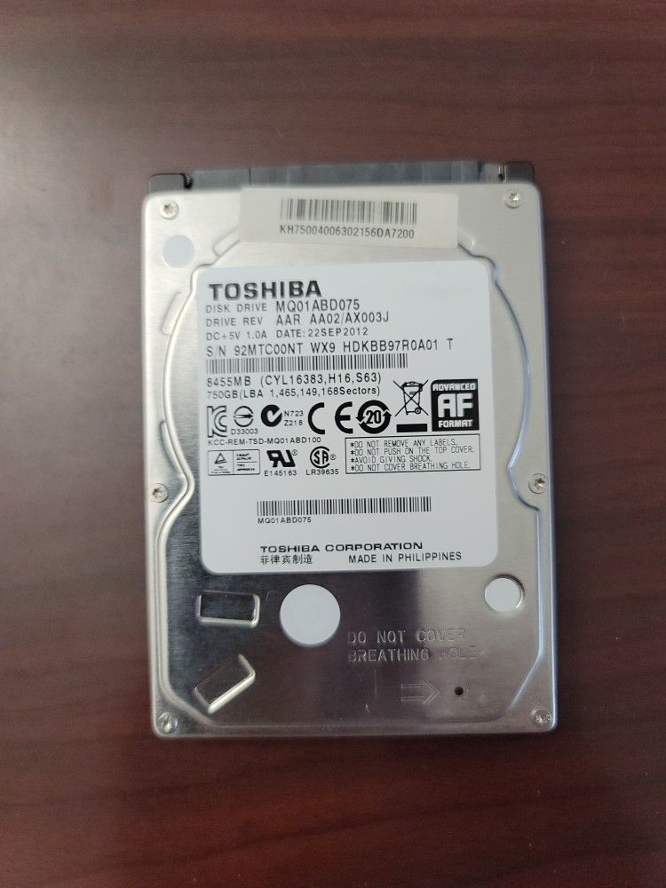 Toshiba MQ01ABD075 750GB 2.5" SATA Laptop Hard Drive