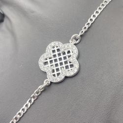 Solid 925 Sterling Silver Clover 7.5in Bracelet