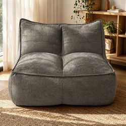 Togo Sofa,Caterpillar,Slouchy,Lazy Cotton Linen Fabric Beanbag Couch for Living Room, Bedroom & Dorm, Cozy Fluffy Cloud Mini Couch,Dark Brown