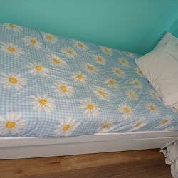 Twin Bedroom Set w/ Trundle + 2 Mattresses + Storage Shelf/Bookcase– Like New!”