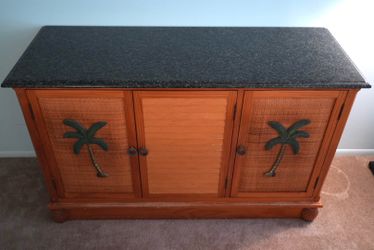 Solid Wood Granite Top TV Stand / Media Cabinet