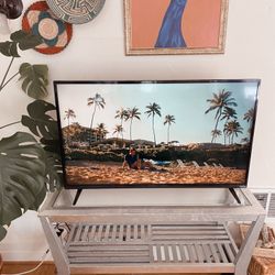 Beautiful modern SOLID wood refinished tv stand console living room table side table sofa glass top