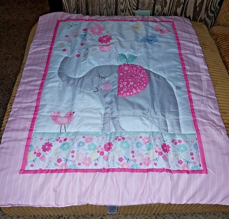 Pink Grey Elephant Crib Bedding NEW!