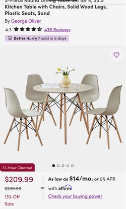5-Piece Round Dining Table Set with 4 Chairs