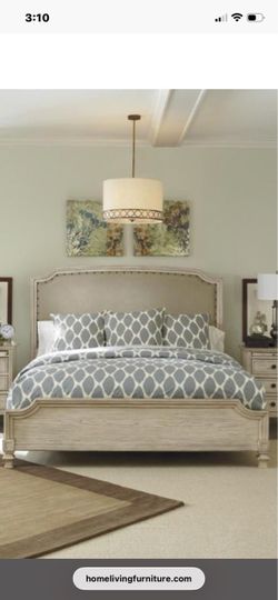 Upholstered Panel Bed Frame with Nailhead Trim