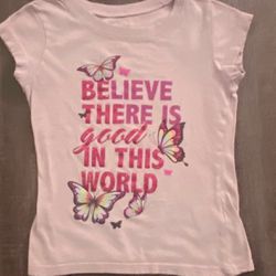 Little Girl Size 7 “Believe There Is Good In The World” Lavender Purple Tee