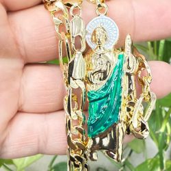 San Judas Con Cadena De Oro Laminado Alta Calidad