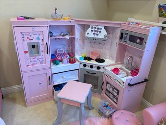 Pink Wooden Kids Play Kitchen Set