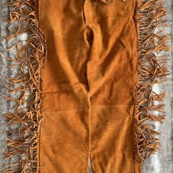 Brand New, Never Used, Genuine Leather Men's Suede Western Cowboy Leather Pant with Fringe….