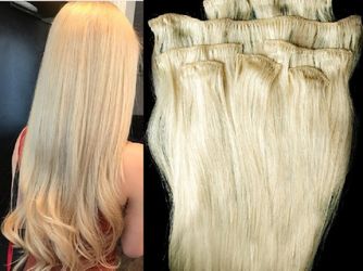 Hair Faux You 18",20",22",24"  Clip in Human Hair Extensions, 7 pieces, 14 clips #24 Light Golden Blonde