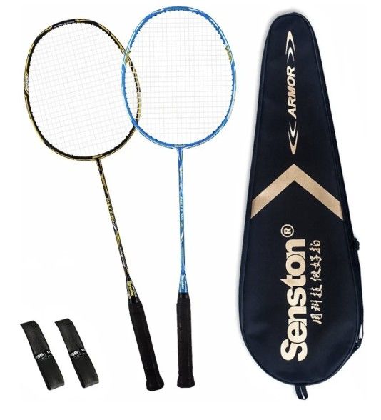 100% Full Carbon Fiber Badminton Racket Set 2 Graphite Badminton Racquet + 17ft Portable Badminton and Tennis Net with Poles & Carrying Bag