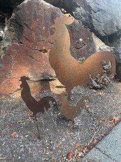 Metal Rooster Garden Stake Set of 3