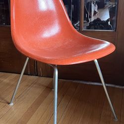 Eames Herman Miller Red Orange Fiberglass Side Shell H Base